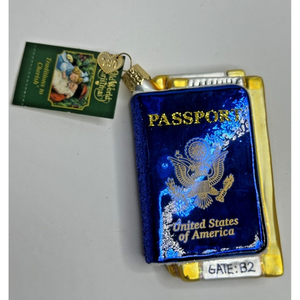 Old World Christmas Ornament United States Passport Blown Glass NEW